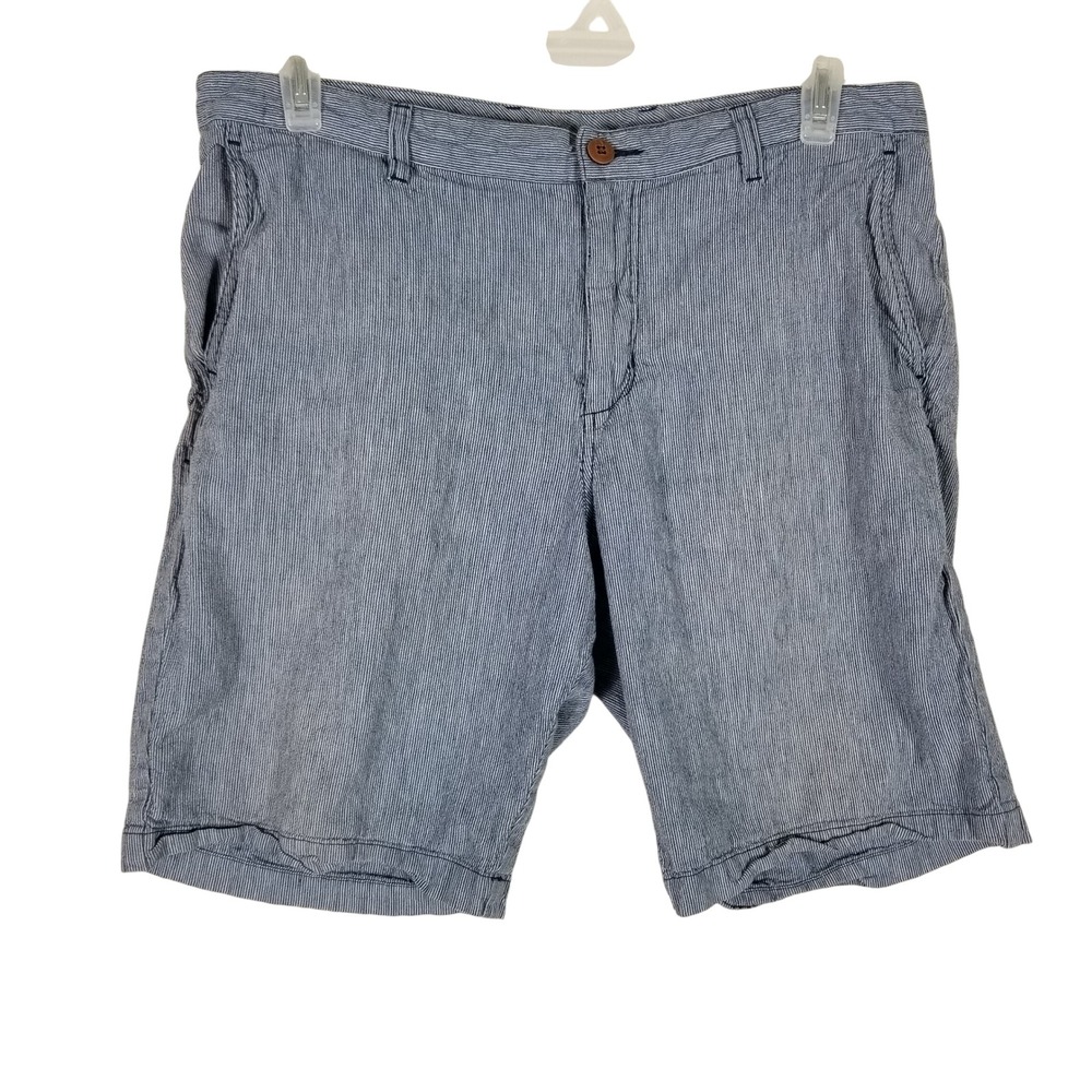 Tommy Bahama Shorts Mens 36 Blue Pinstripe Linen Cotton Blend Flat Front 62s